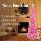5 FT Pop Up Christmas Tree with Timer Lights, Hot Pink Christmas Tinsel Tree, Collapsible Artificial Pencil, alternate view 3