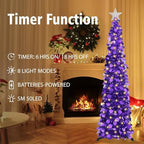5 FT Pop Up Christmas Tree with Timer Lights, Purple Christmas Tinsel Tree, Collapsible Artificial Pencil, alternate view 3