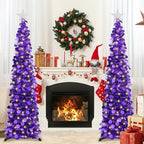 5 FT Pop Up Christmas Tree with Timer Lights, Purple Christmas Tinsel Tree, Collapsible Artificial Pencil, alternate view 4