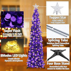 5 FT Pop Up Christmas Tree with Timer Lights, Purple Christmas Tinsel Tree, Collapsible Artificial Pencil, alternate view 6