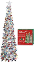 5 FT Pop Up Christmas Tree with Timer Lights, Silver Christmas Tinsel Tree, Collapsible Artificial Pencil
