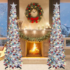5 FT Pop Up Christmas Tree with Timer Lights, Silver Christmas Tinsel Tree, Collapsible Artificial Pencil, alternate view 3