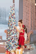 5 FT Pop Up Christmas Tree with Timer Lights, Silver Christmas Tinsel Tree, Collapsible Artificial Pencil, alternate view 4