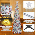 5 FT Pop Up Christmas Tree with Timer Lights, Silver Christmas Tinsel Tree, Collapsible Artificial Pencil, alternate view 5