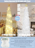 5 FT Pop Up Christmas Tree with Timer Lights, White Christmas Tinsel Tree, Collapsible Artificial Pencil, alternate view 3