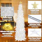 5 FT Pop Up Christmas Tree with Timer Lights, White Christmas Tinsel Tree, Collapsible Artificial Pencil, alternate view 6