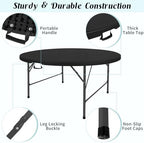 5 FT Round Folding Tables Black Foldable Table, Fold-in-Half with Carrying Handle Portable Plastic Table for, alternate view