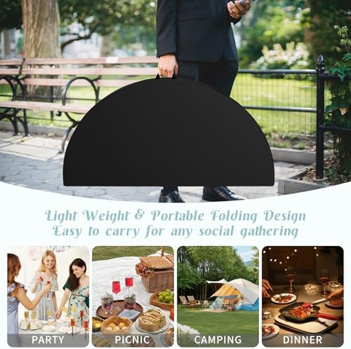 5 FT Round Folding Tables Black Foldable Table, Fold-in-Half with Carrying Handle Portable Plastic Table for, alternate view