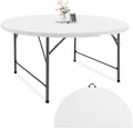 5 FT Round Folding Tables White Foldable Table, Fold-in-Half with Carrying Handle Portable Plastic Table for