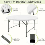 5 FT Round Folding Tables White Foldable Table, Fold-in-Half with Carrying Handle Portable Plastic Table for, alternate view
