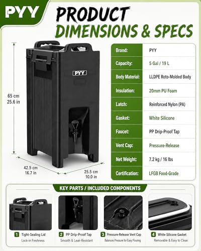 5 Gallon Insulated Beverage Dispenser, Commercial Thermal Server, alternate view 2