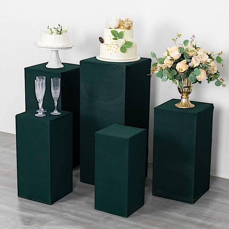 5 Hunter Green Rectangular Pedestal Fitted Spandex Display Stand Covers Set Wedding Party Events Reception Home, alternate