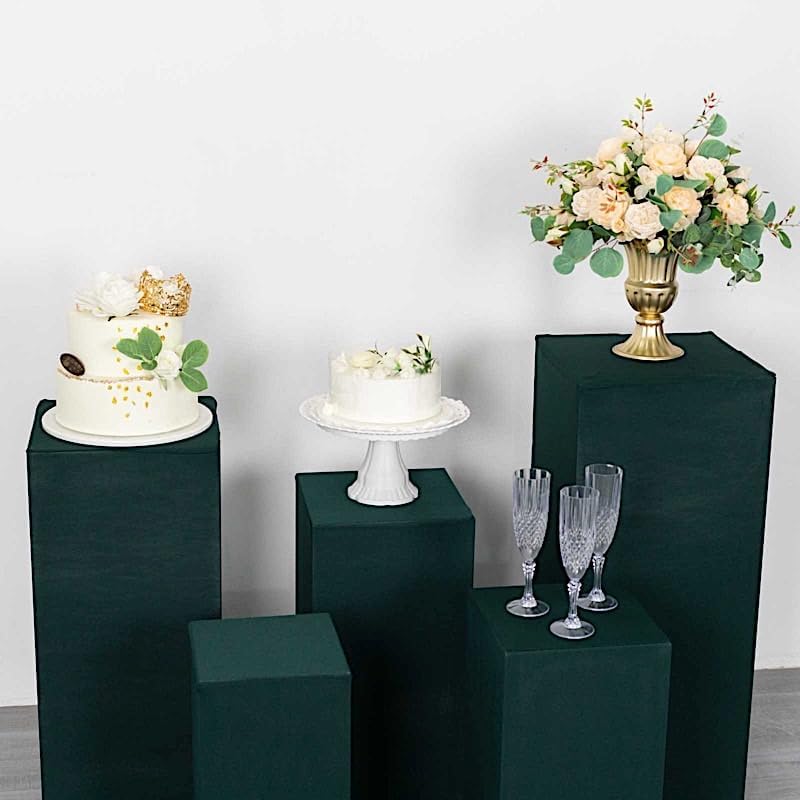 5 Hunter Green Rectangular Pedestal Fitted Spandex Display Stand Covers Set Wedding Party Events Reception Home, alternate