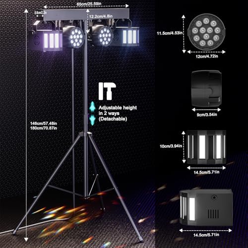 5 in 1 DJ Lights with Stand Combination Party Light Dj Disco Lights Stage Lighting for Parties 3/6/15CH with, alternate view