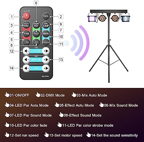 5 in 1 DJ Lights with Stand Combination Party Light Dj Disco Lights Stage Lighting for Parties 3/6/15CH with, alternate view