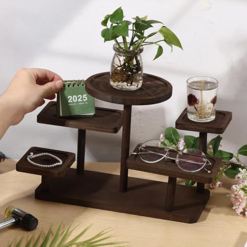 5 Layer Wooden Tiered Tray Stand Wood Tiered Display Rack Rustic Risers for Wedding Birthday Graduation Tea, alternate view 3
