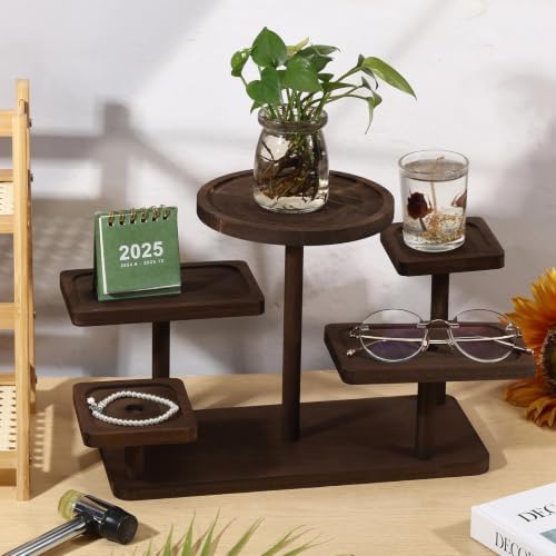 5 Layer Wooden Tiered Tray Stand Wood Tiered Display Rack Rustic Risers for Wedding Birthday Graduation Tea, alternate view 5