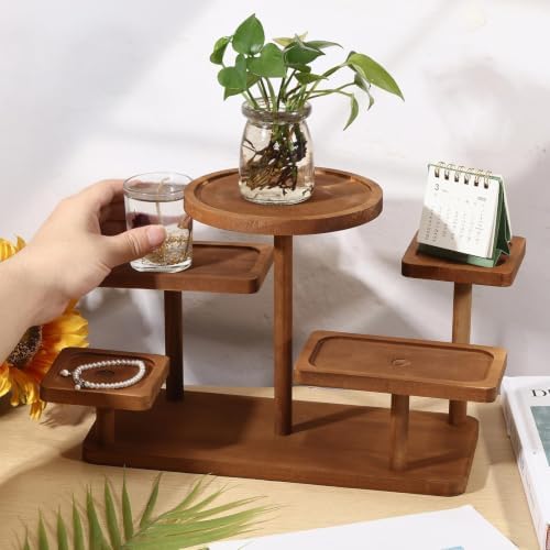 5 Layer Wooden Tiered Tray Stand Wood Tiered Display Rack Rustic Risers for Wedding Birthday Graduation Tea, alternate view 3