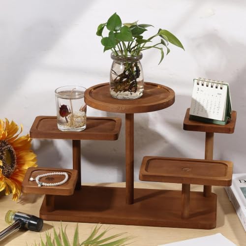 5 Layer Wooden Tiered Tray Stand Wood Tiered Display Rack Rustic Risers for Wedding Birthday Graduation Tea, alternate view 5
