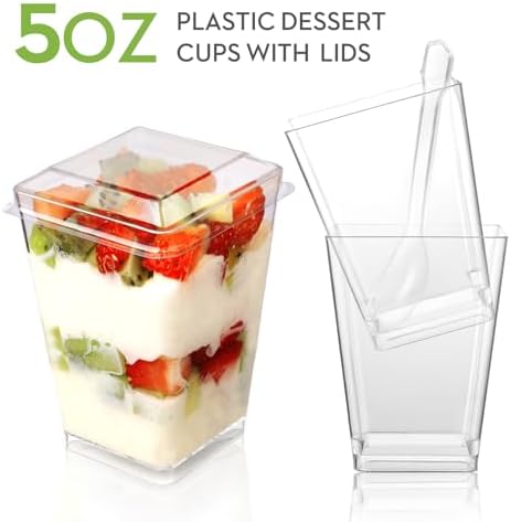 5 oz 60 Pcs Plastic Dessert Cups With Lids and Spoons, Serves 20, Yogurt Parfait Appetizer Cups for Party, Mini, alternate