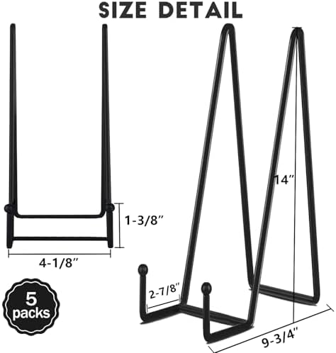 5-Pack 14-Inch Plate Holder Display Stands Black Metal Frame Stand in Black, alternate view 2