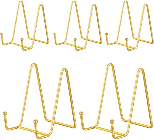 5-Pack 4-Inch Plate Holder Display Stands Gold Metal Frame Stand in Gold