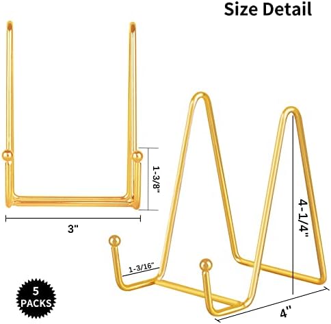5-Pack 4-Inch Plate Holder Display Stands Gold Metal Frame Stand in Gold, alternate view 3
