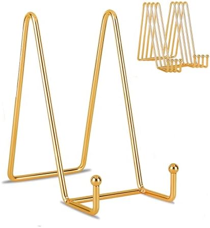 5 Pack 6 Inch Gold Metal Display Stands Plate Stand Display Stands for Picture, Decorative Plate, Book, Photo