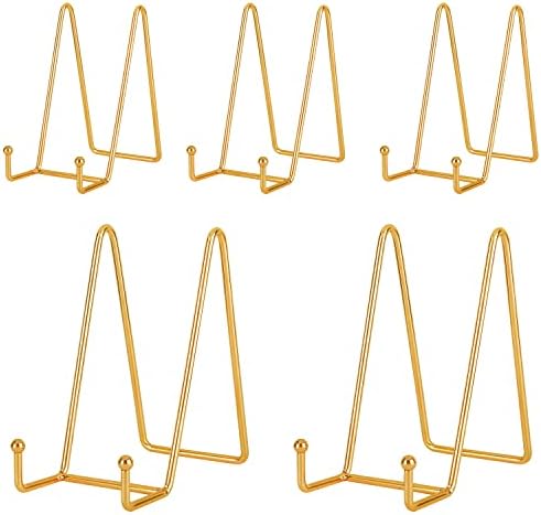5-Pack 6-Inch Plate Holder Display Stands Gold Metal Frame Stand in Gold
