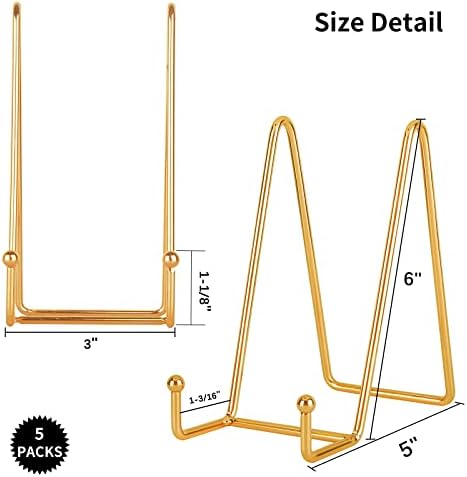 5-Pack 6-Inch Plate Holder Display Stands Gold Metal Frame Stand in Gold, alternate view 3