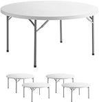 5-Pack 60" Round Granite White Plastic Banquet Table, Heavy Duty White Folding Table for Parties & Weddings