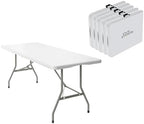 5 Pack 6FT Folding Tables, Heavy Duty, Carry Handle, White in White