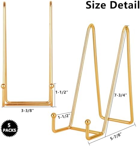 5-Pack 8-Inch Plate Holder Display Stands Gold Metal Frame Stand in Gold, alternate view 3