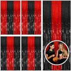 5 Pack Black and Red Backdrop Party Decorations Tinsel Curtain Halloween Party Streamer Foil Fringe Birthday