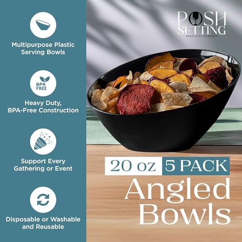 5 Pack Black Angled Plastic Serving Bowl Disposable for Party Table 20oz in Medium 20 OZ in Black, alternate view 3