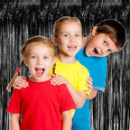 5 Pack Black Party Streamers Backdrop Tinsel Foil Fringe Curtains Halloween & Birthday Party Decorations, alternate view 5