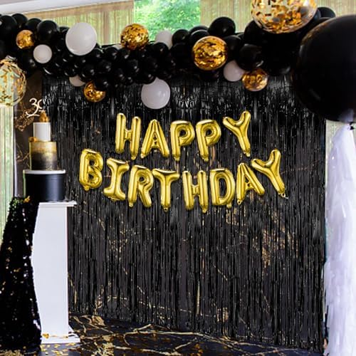 5 Pack Black Party Streamers Backdrop Tinsel Foil Fringe Curtains Halloween & Birthday Party Decorations, alternate view 6