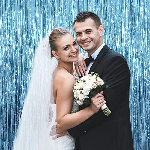 5 Pack Blue Backdrop Curtain Tinsel Streamers Ocean Themed Decor Birthday Party Decorations Foil Fringe Backdrop, alternate