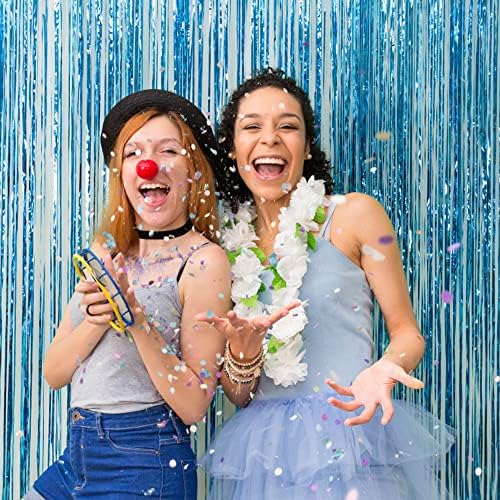 5 Pack Blue Backdrop Curtain Tinsel Streamers Ocean Themed Decor Birthday Party Decorations Foil Fringe Backdrop, alternate