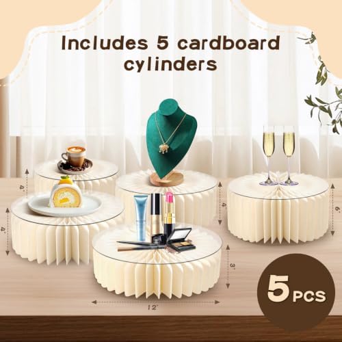 5 Pack Buffet Risers Foldable Food Display Risers Food Risers for Buffet Table Tall Cake Stands Cylinder Stands, alternate