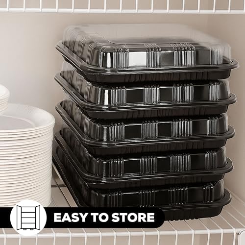 5 Pack Catering Trays with Lids - 15" Serving Tray with Lid, Heavy Duty Recyclable Plastic Party Platters for, alternate view