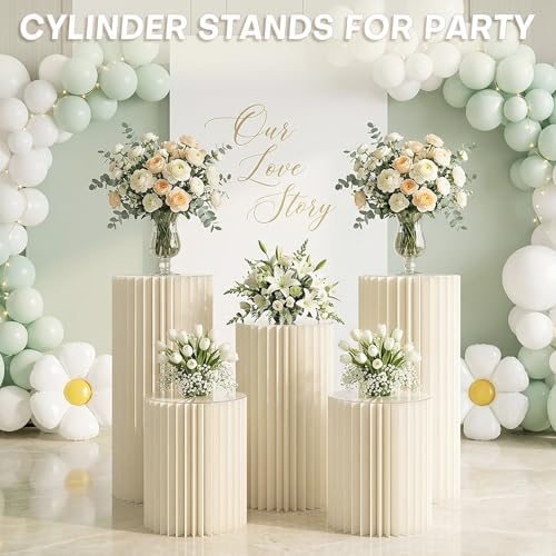 5 Pack Cylinder Stands for Party 15.7" 23.6" 31.5" Height Foldable Cardboard Tall Columns Cylinder Tables Round, alternate