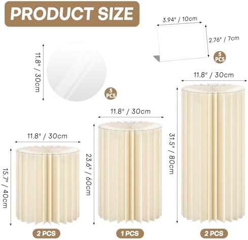 5 Pack Cylinder Stands for Party 15.7" 23.6" 31.5" Height Foldable Cardboard Tall Columns Cylinder Tables Round, alternate