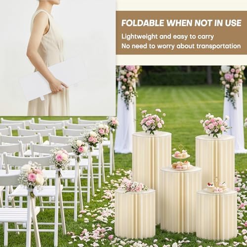 5 Pack Cylinder Stands for Party 15.7" 23.6" 31.5" Height Foldable Cardboard Tall Columns Cylinder Tables Round, alternate