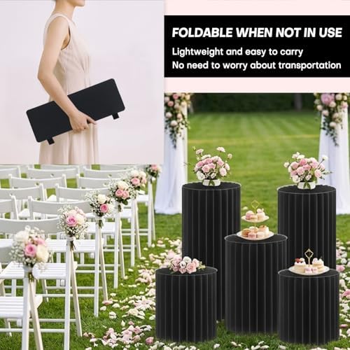 5 Pack Cylinder Stands for Party 15.7" 23.6" 31.5" Height Foldable Cardboard Tall Columns Cylinder Tables Round, alternate