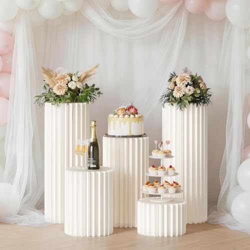 5 Pack Cylinder Stands for Party, Foldable Cilindros Para Fiestas Redondos Blancos Cake Pedestal Stand With