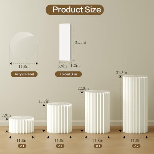 5 Pack Cylinder Stands for Party, Foldable Cilindros Para Fiestas Redondos Blancos Cake Pedestal Stand With, alternate view 2