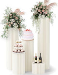 5 Pack Cylinder Stands for Party, Round Cake Pedestal Stands Foldable Buffet Food Risers White Cardboard