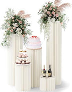 5 Pack Cylinder Stands for Party, Round Cake Pedestal Stands Foldable Buffet Food Risers White Cardboard
