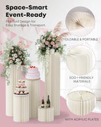 5 Pack Cylinder Stands for Party, Round Cake Pedestal Stands Foldable Buffet Food Risers White Cardboard, alternate view 5